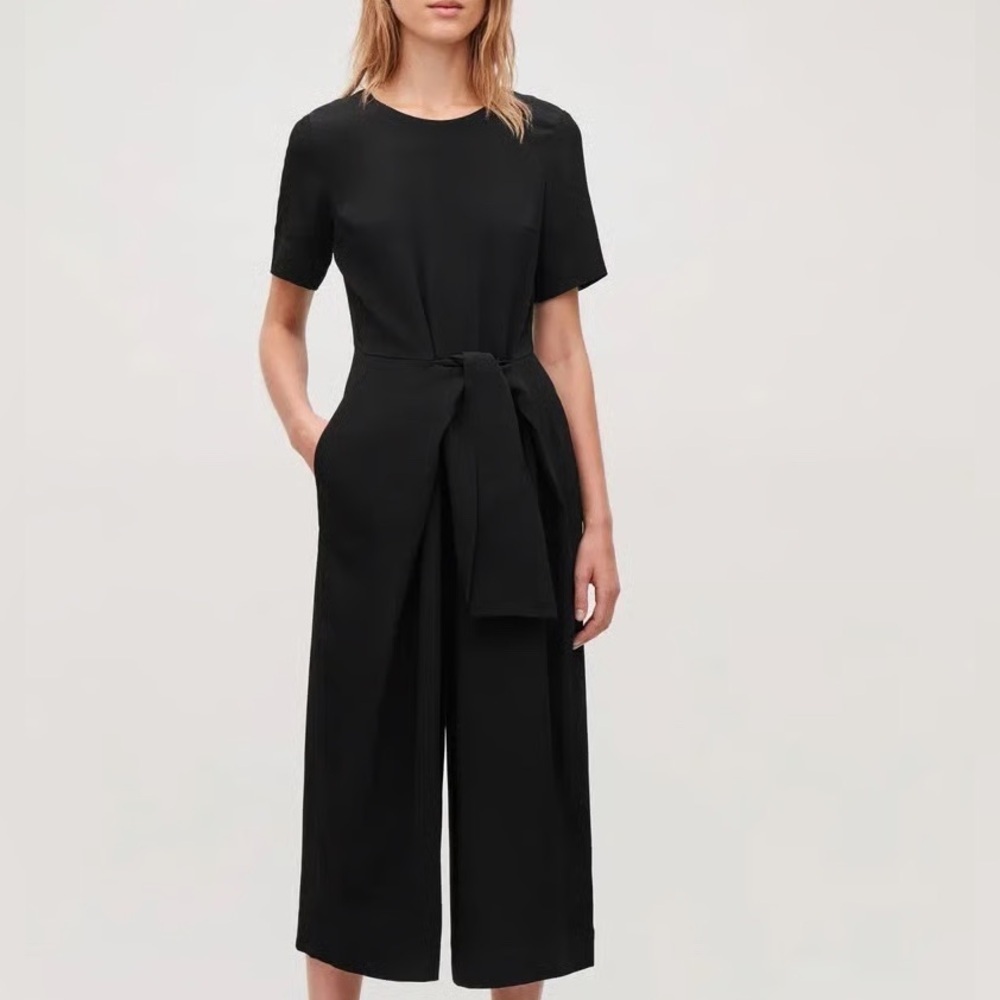 COS Black Tie-Waist Wide-Leg Jumpsuit Short Sleeve Sz 2